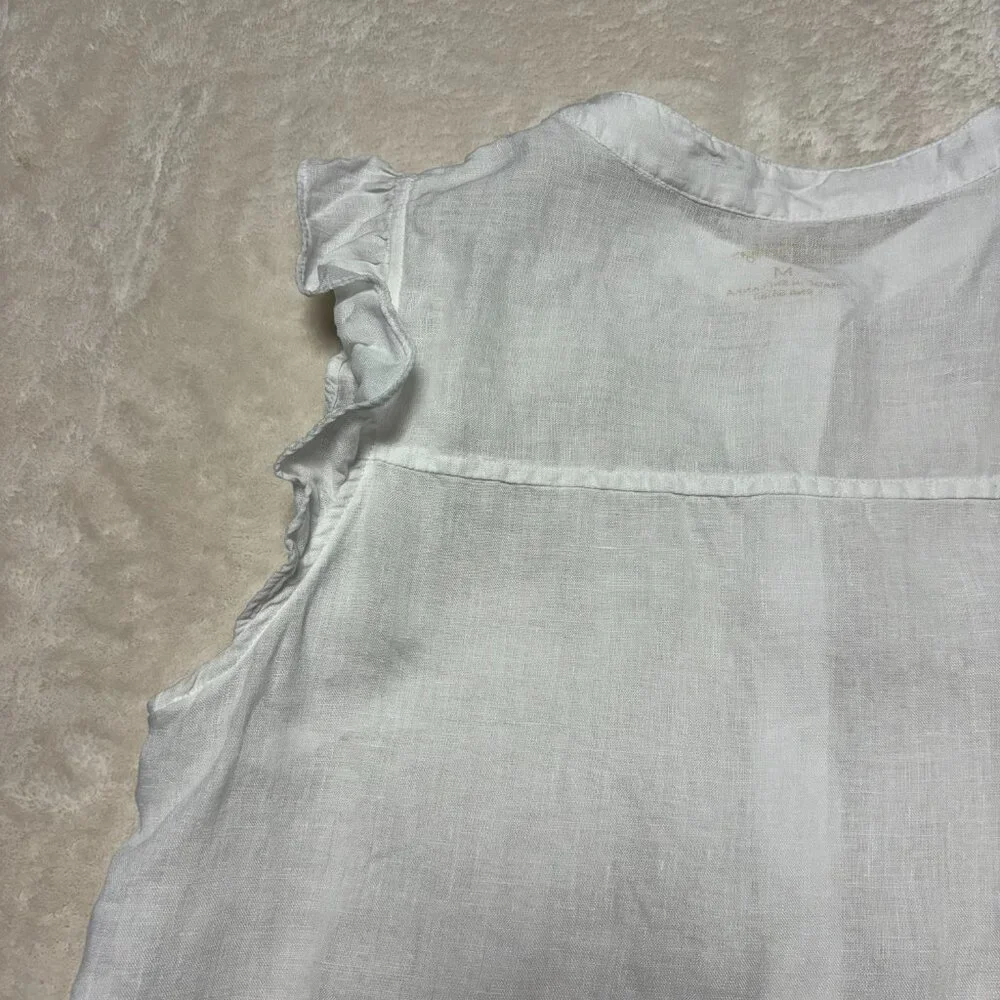 Lilly Pulitzer Womens Briette Button‎ Down Blouse Sz Medium White Vacation Linen